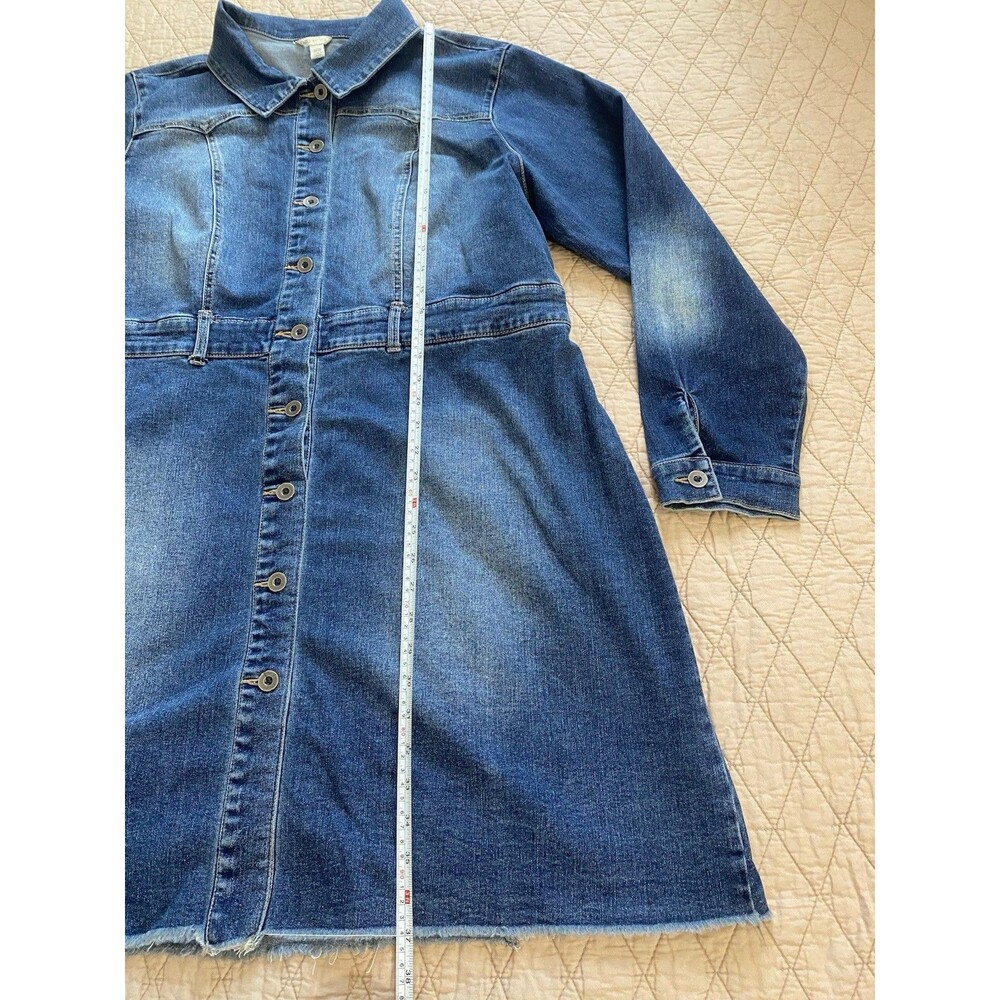 Cato Western Stretch Denim Shirt Dress Frayed Raw Hem Blue Plus Size 16W EUC - Picture 11 of 16